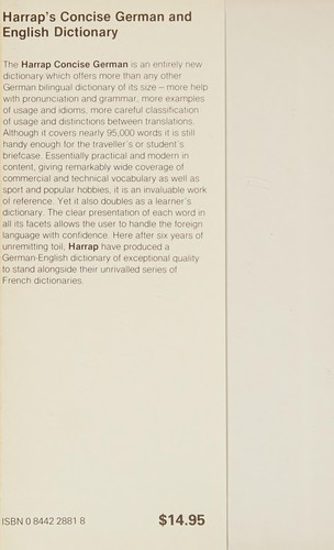Concise German and English Dictionary: English-German/German-English in One Volume front cover by Harrap's, ISBN: 0844228818