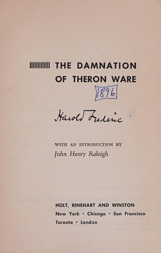 The Damnation of Theron Ware front cover by Harold Frederic, ISBN: 0030102006