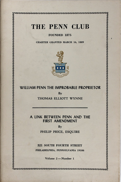The Penn Club: Volume 2, Number 1 front cover by Thomas Elliott Wynne and Philip Price