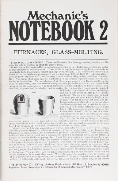 Mechanic's Notebook 2 - Furnaces , Glass - Melting front cover by Appleton's Cycoplaedia