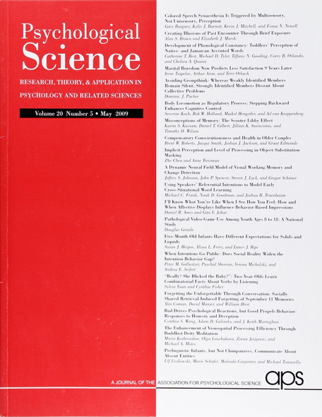 Psychological Science (Volume 20, Number 5, May 2009) front cover