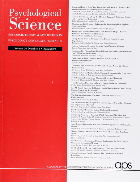 Psychological Science (Volume 20, Number 4, April 2009) front cover