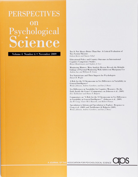 Perspectives On Psychological Science (Volume 4, Number 6, November 2009) front cover