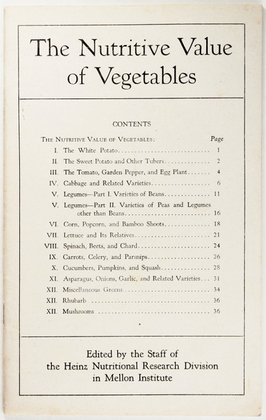 The Nutritive Value of Vegetables front cover