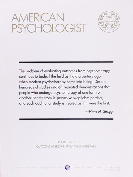 American Psychologist Special Issue: Outcome Assessment of Psychotherapy, Volume 51 Number 10 front cover, ISBN: 1557983984