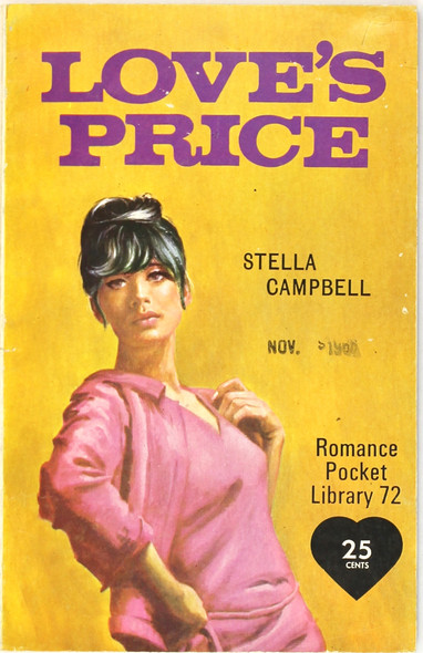 Love's Price (Romance Pocket Library 72) front cover by Stella Campbell