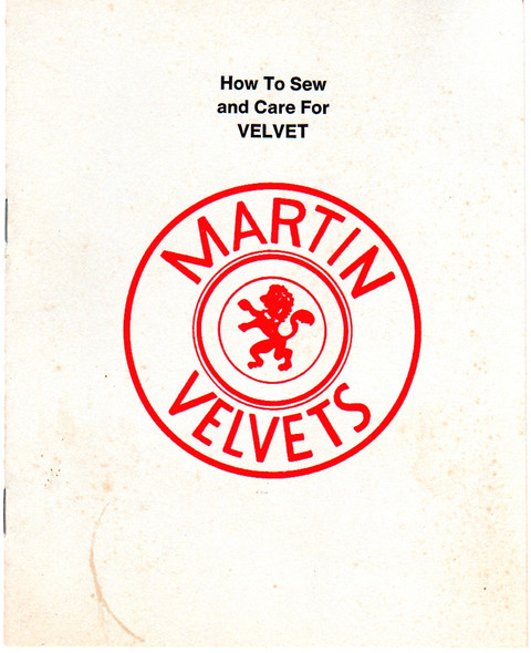 How to Sew and Care for Velvet front cover by Martin Fabrics