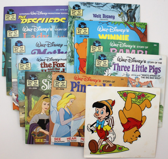 Set of 10 Disney Read-Along Book and Records  by Walt Disney