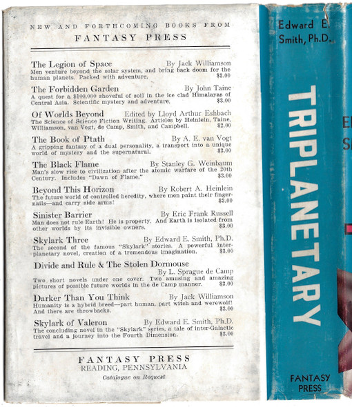 Triplanetary; A Tale of Cosmic Adventure back cover by Edward E. Smith