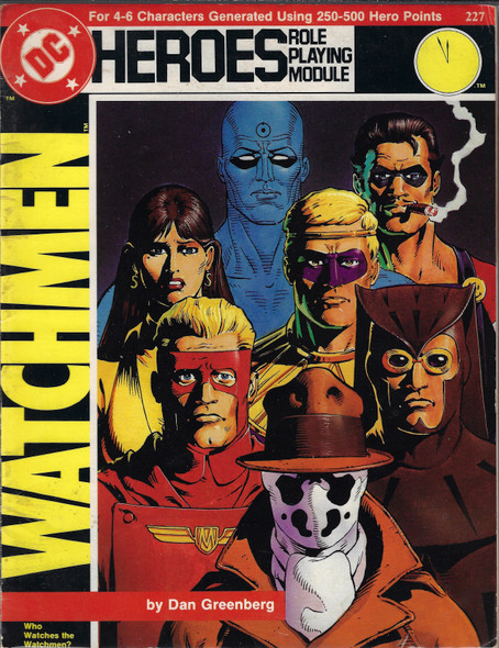 Watchmen: Who Watches the Watchmen? (DC Heroes Role Playing Module 227) front cover by Dan Greenberg, Thomas Cook, ISBN: 0912771739