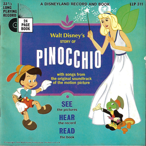 Walt Disney's Story of Pinocchio with songs from the original soundtrack of the motion picture (Disneyland Record and Book LLP 311) front cover