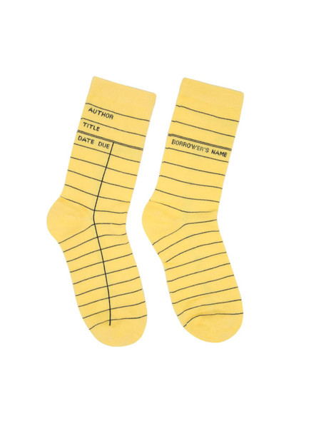 Library Card Yellow socks unisex large front cover by Out of Print, ISBN: 0593274946