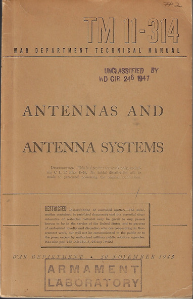 Antennas and Antenna Systems TM 11-314 front cover by War Department