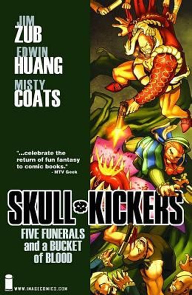 Skullkickers, Vol. 2: Five Funerals and a Bucket of Blood front cover by Jim Zubkavich, Edwin Huang, Misty Coats, ISBN: 1607064421