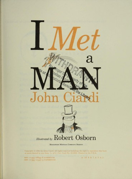 I Met a Man front cover by John Ciardi, Robert Osborn, ISBN: 0395174473