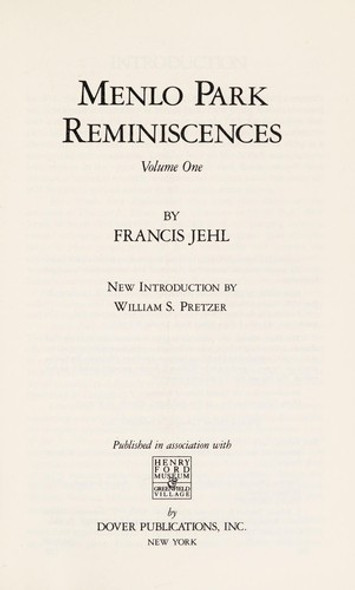 Menlo Park Reminiscences front cover by Francis Jehl, ISBN: 0486263576