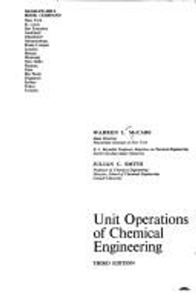 Unit Operations of Chemical Technology  front cover by Warren L McCabe, ISBN: 0070448256