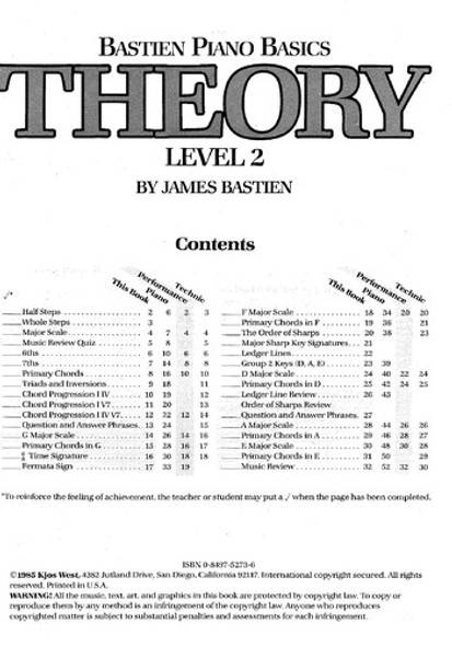 WP207 - Bastien Piano Basics - Theory Level 2 front cover by James Bastien, ISBN: 0849752736