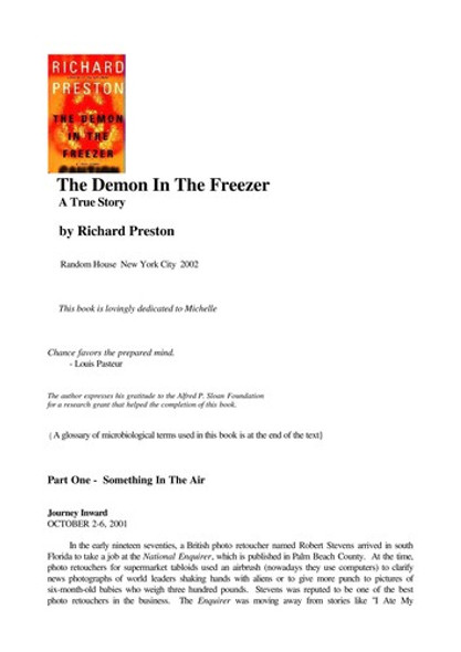 The Demon In the Freezer: a True Story front cover by Richard Preston, ISBN: 0345466632