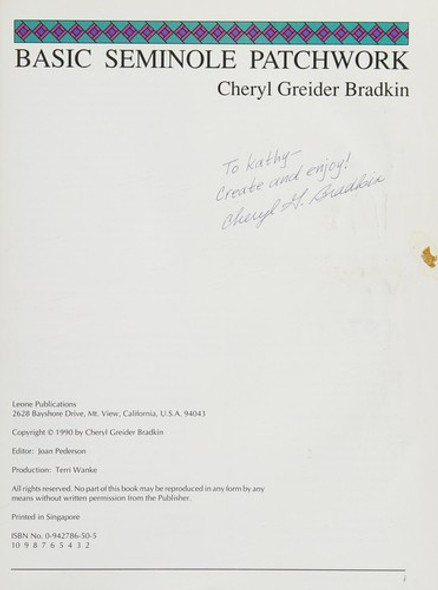 Basic Seminole Patchwork front cover by Cheryl Greider Bradkin, ISBN: 0942786505