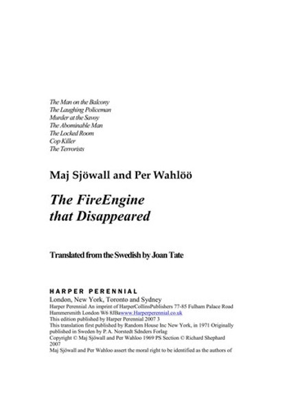 The Fire Engine that Disappeared 5 Martin Beck front cover by Maj Sjöwall, Per Wahlöö, ISBN: 0307390926