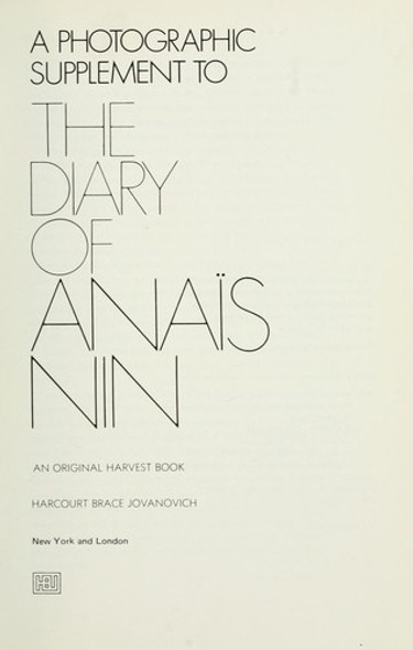 Photographic Supplement to the Diary of Anais Nin front cover by Anais Nin, ISBN: 0156260247