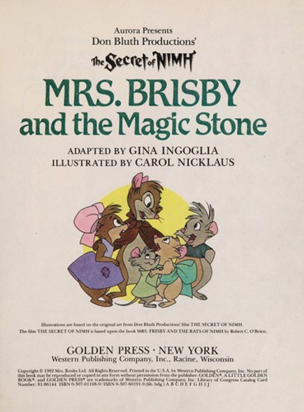 Mrs. Brisby and the Magic Stone (Secret of NIMH) front cover by Gina Ingoglia, ISBN: 0307011089