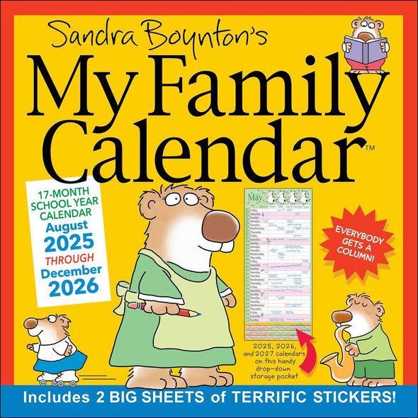 Sandra Boynton's 17-Month 2025-2026 My Family Wall Calendar front cover by Sandra Boynton, ISBN: 1524898139