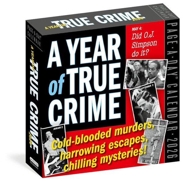 Year of True Crime 2026 Daily Calendar front cover by Workman Calendars, ISBN: 1523531894