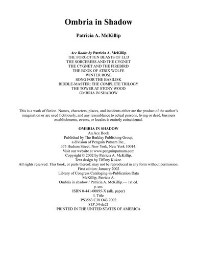 Ombria In Shadow front cover by Patricia A. McKillip, ISBN: 0441010164