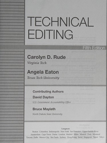Technical Editing (Fifth Edition) front cover by Carolyn Rude, Angela Eaton, ISBN: 0205786715