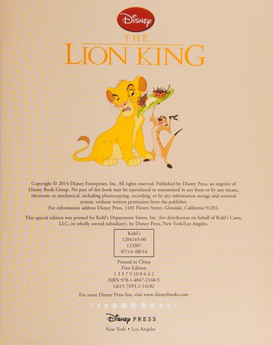 The Lion King (Kohl's Cares Edition) front cover by Disney, ISBN: 1484721608
