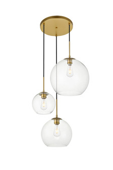 BAXTER Three Light Pendant in Brass and Clear (173|LD2218BR)