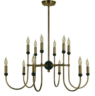 Nicole 12 Light Chandelier in Antique Brass w/Matte Black (8|4798 AB/MBLACK)