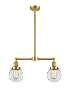 Franklin Restoration Two Light Island Pendant in Satin Gold (405|209-SG-G202-6)