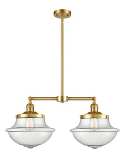 Franklin Restoration Two Light Island Pendant in Satin Gold (405|209-SG-G544)