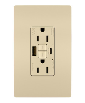 radiant Tamper Weather-Resistant 15A Duplex Self-Test GFCI Receptacles w SafeLock, USB Type A/C Outlets in Ivory (246|1597TRWRUSBACI)