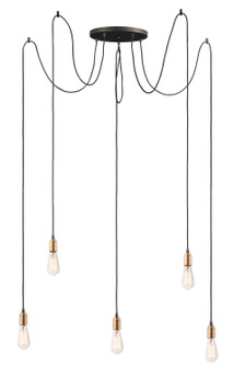 Early Electric Five Light Pendant in Black / Antique Brass (16|12125BKAB)