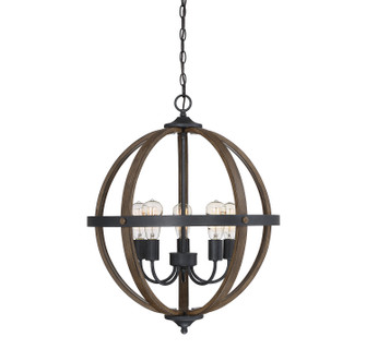 Mchan Five Light Pendant in Wood with Black (446|M70041WB)