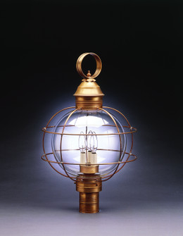 Round Onion Three Light Post Mount in Antique Brass (196|2853-AB-LT3-CLR)