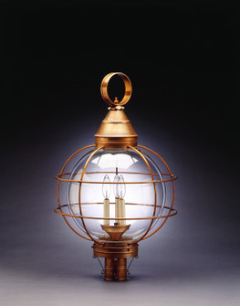 Round Onion Three Light Post Mount in Antique Brass (196|2863-AB-LT3-CLR)