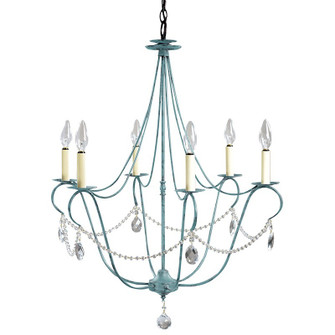 Chandelier Six Light Hanging Lantern in Verdi Gris (196|959-VG-LT6-CRY)