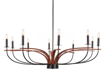 Monterey Ten Light Chandelier in Matte Black & Painted Wood-look (200|2910-MBWG)