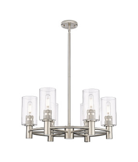 Downtown Urban Six Light Chandelier in Satin Nickel (405|434-6CR-SN-G434-7CL)