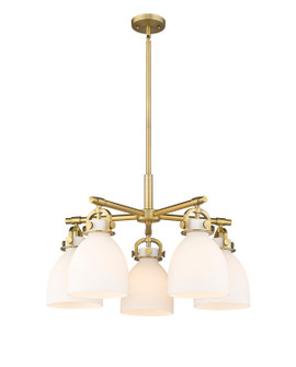Downtown Urban Five Light Chandelier in Brushed Brass (405|410-5CR-BB-G412-7WH)