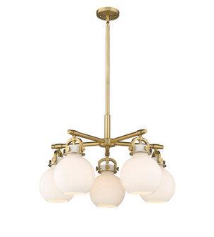 Downtown Urban Five Light Chandelier in Brushed Brass (405|410-5CR-BB-G410-7WH)