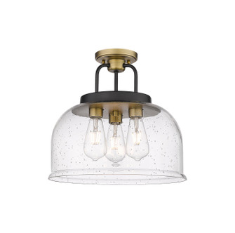 Downtown Urban Three Light Semi-Flush Mount in Black Brushed Brass (405|239-3C-BBB-G239-15SDY)