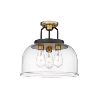 Downtown Urban Three Light Semi-Flush Mount in Black Brushed Brass (405|239-3C-BBB-G239-15CL)