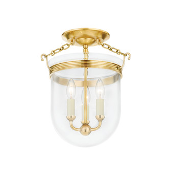 Rousham Three Light Semi Flush Mount in Aged Brass (70|MDS1600-AGB)