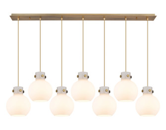 Newton Seven Light Linear Pendant in Brushed Brass (405|127-410-1PS-BB-G410-8WH)